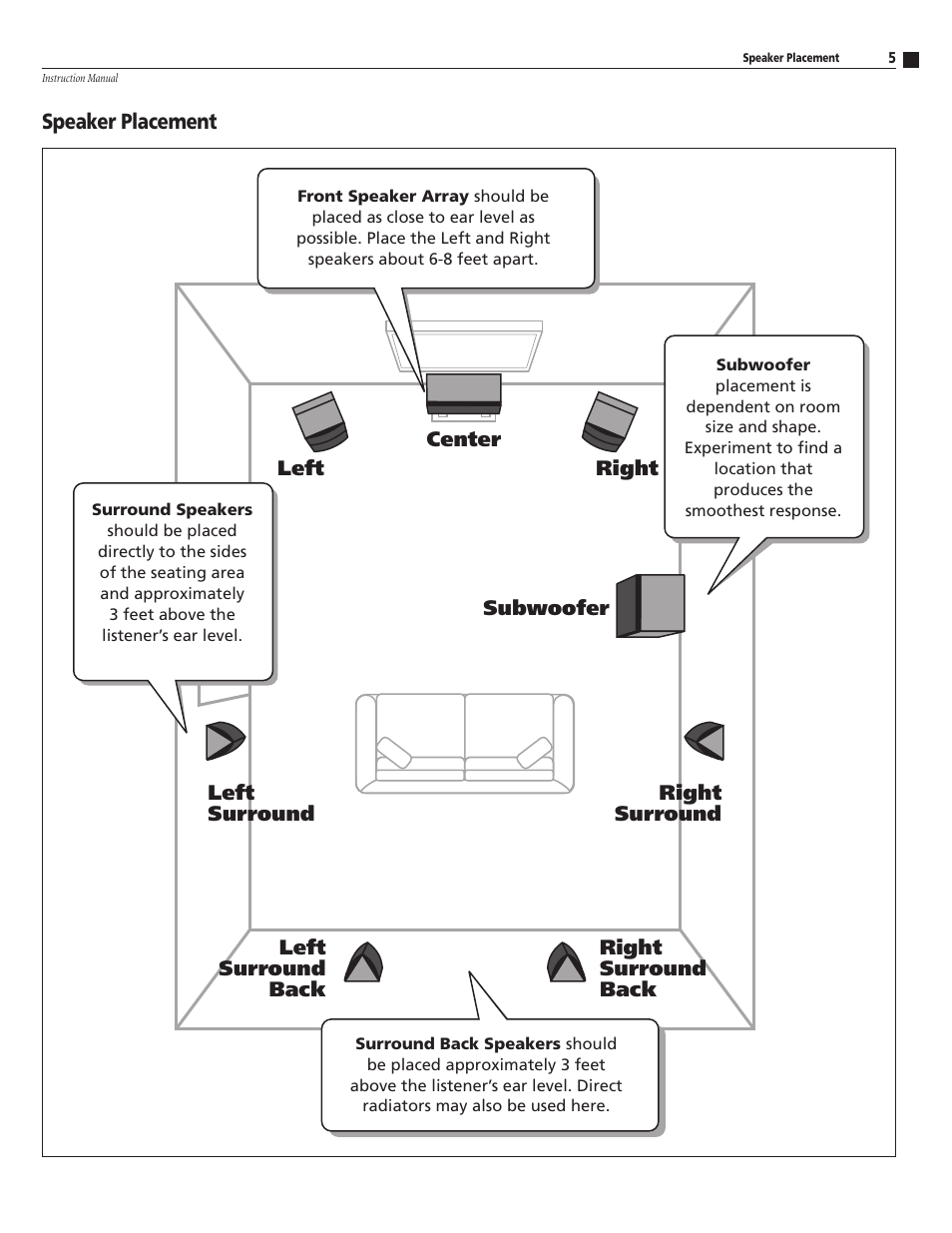 Speaker placement | Atlantic Technology 8200E User Manual | Page 5 / 12