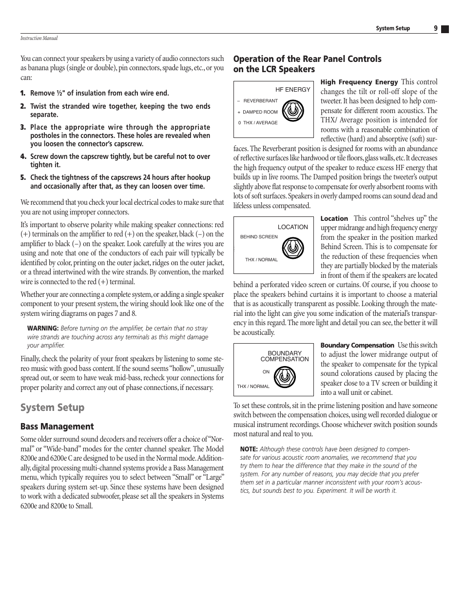 System setup, Bass management | Atlantic Technology 8200E User Manual | Page 9 / 12