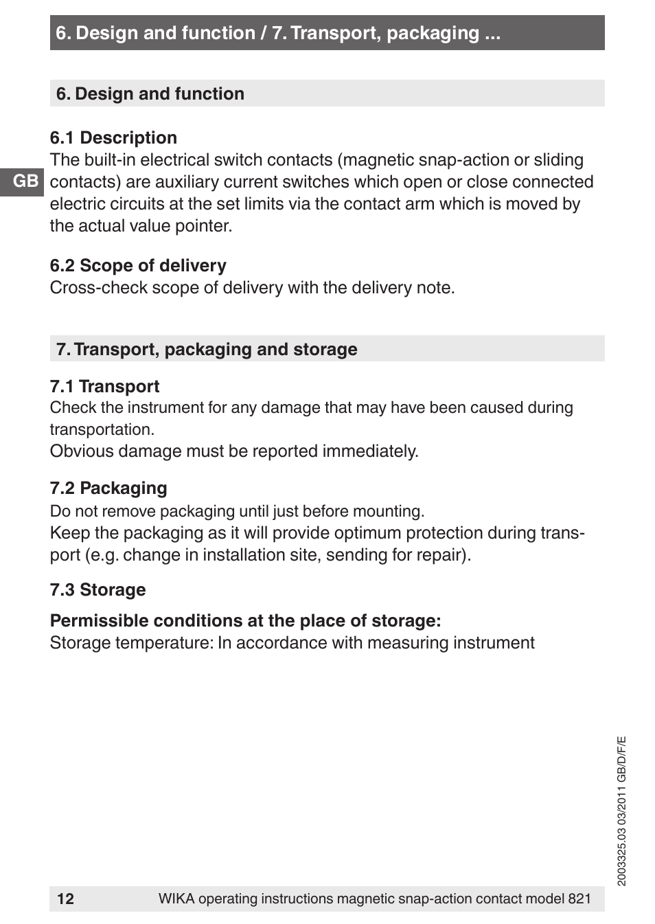 WIKA 851 User Manual | Page 12 / 68