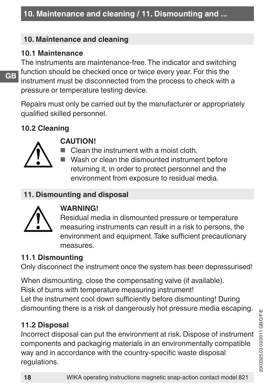 WIKA 851 User Manual | Page 18 / 68