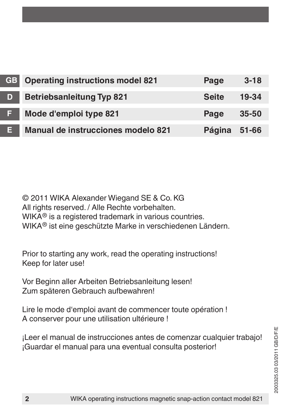 WIKA 851 User Manual | Page 2 / 68