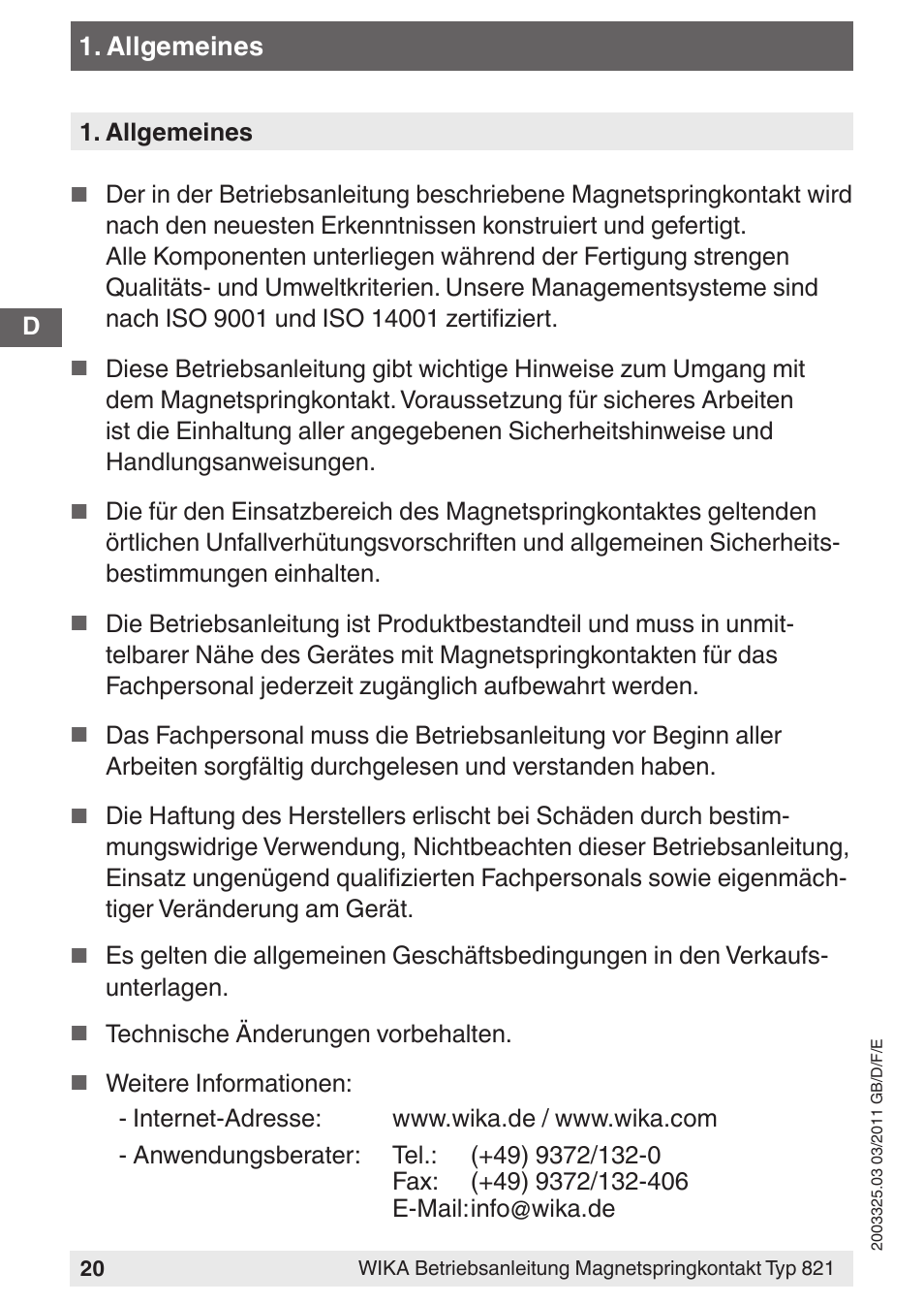 WIKA 851 User Manual | Page 20 / 68