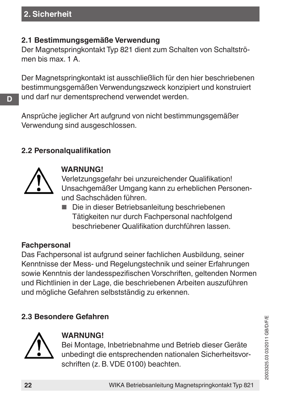 WIKA 851 User Manual | Page 22 / 68