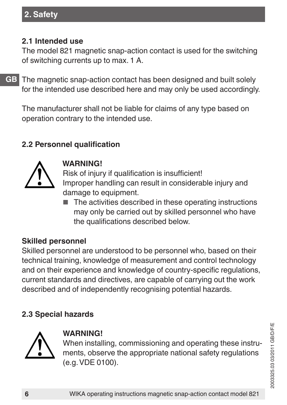 WIKA 851 User Manual | Page 6 / 68