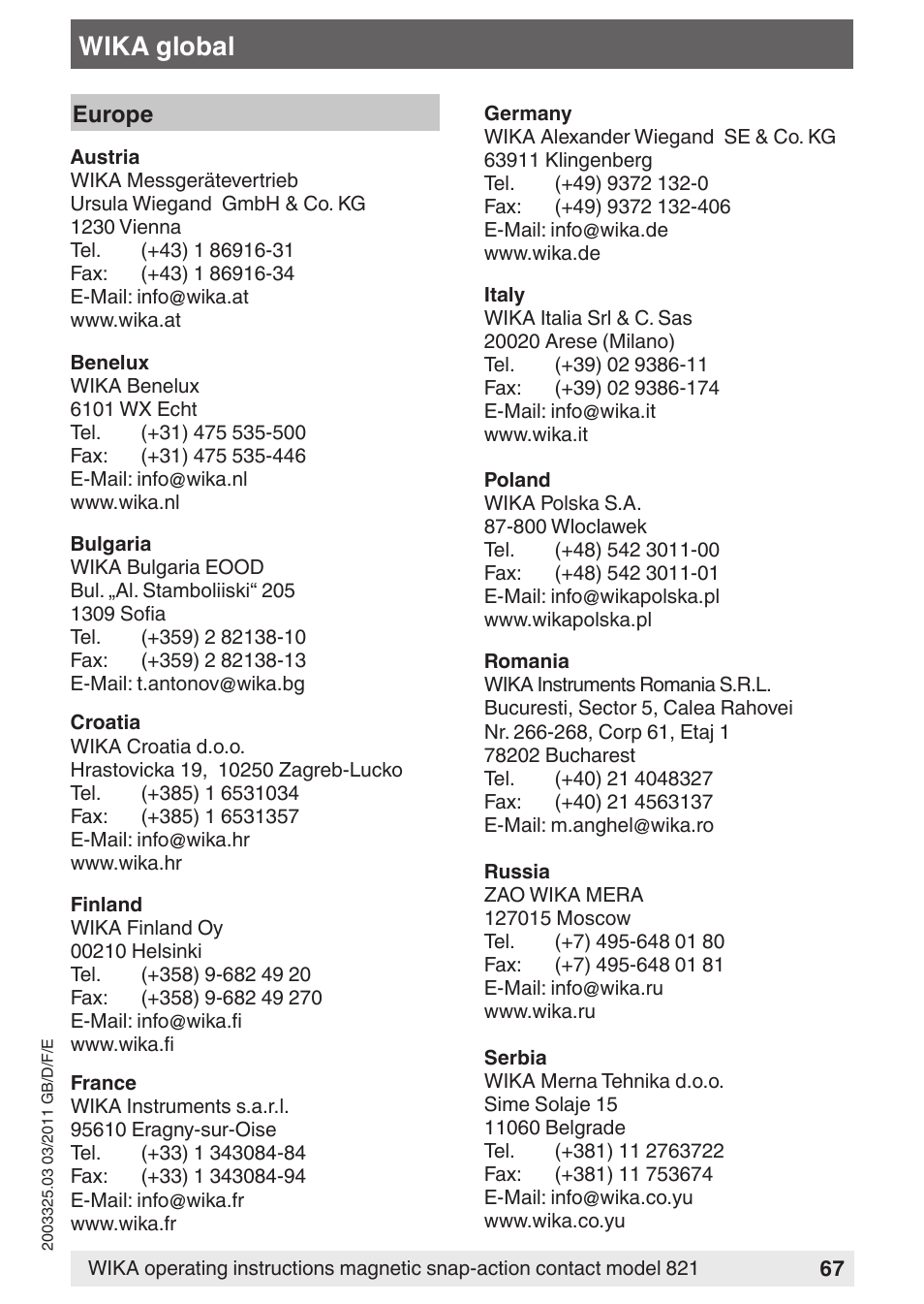 Wika global | WIKA 851 User Manual | Page 67 / 68