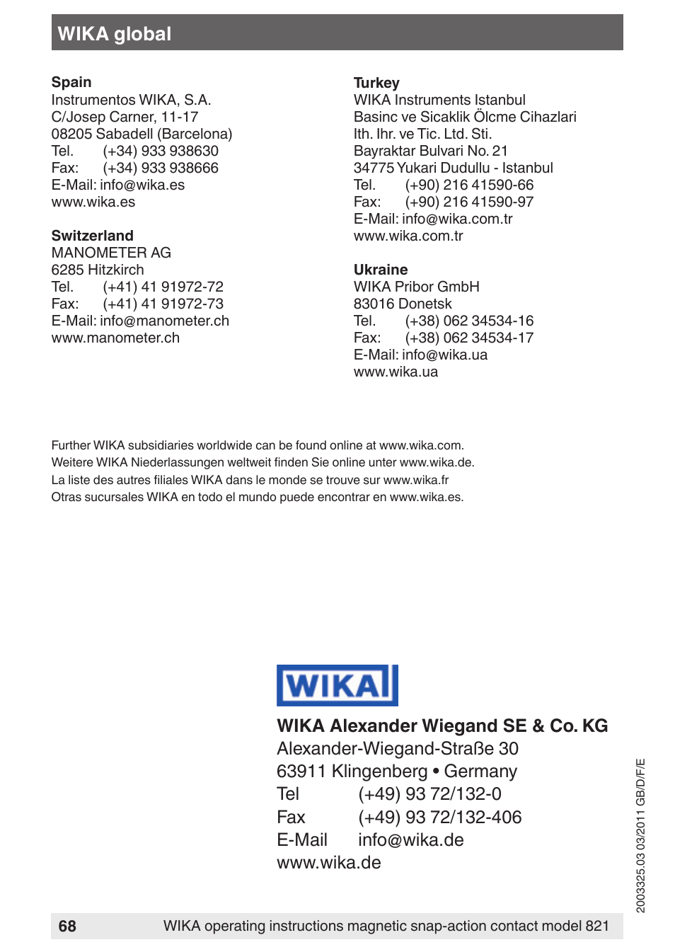 Wika global | WIKA 851 User Manual | Page 68 / 68