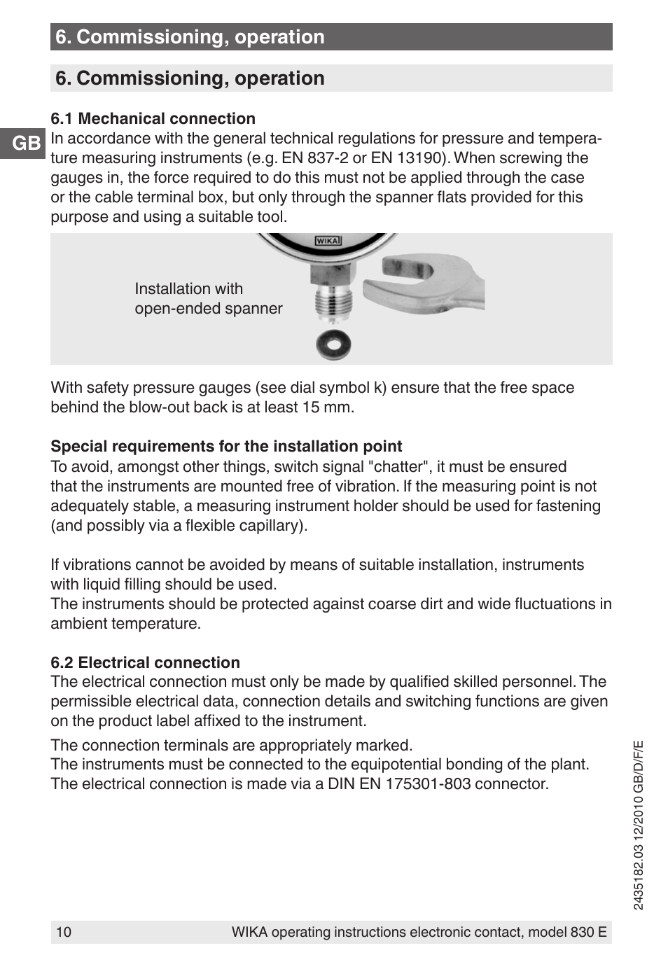 Commissioning, operation | WIKA 851 User Manual | Page 10 / 52