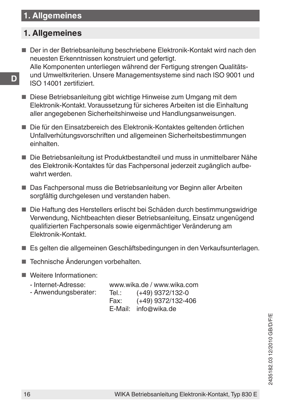 Allgemeines | WIKA 851 User Manual | Page 16 / 52