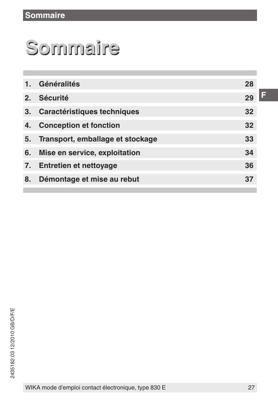 Sommaire | WIKA 851 User Manual | Page 27 / 52