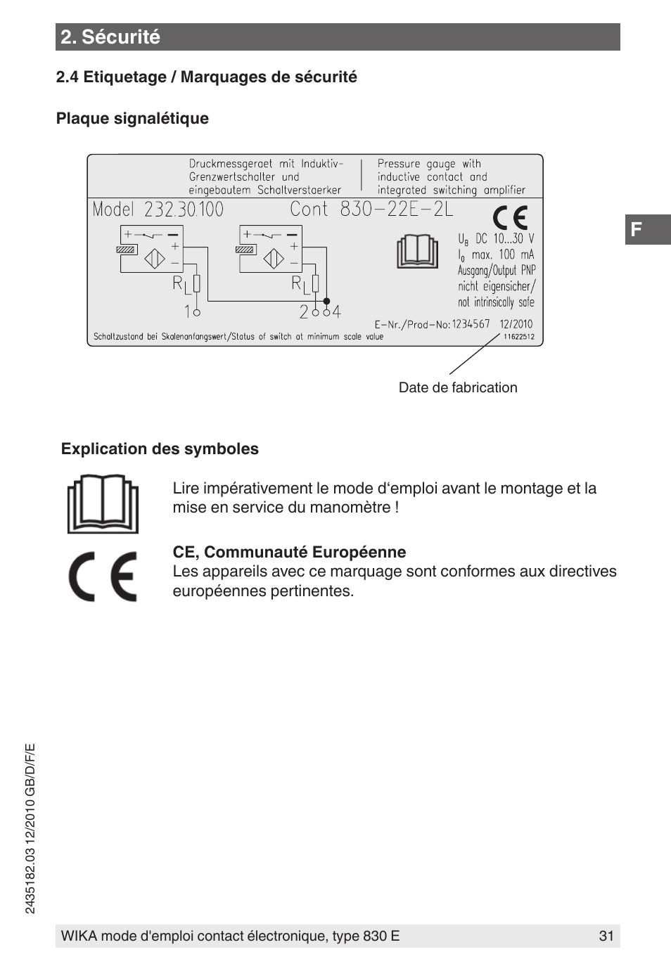 Sécurité | WIKA 851 User Manual | Page 31 / 52
