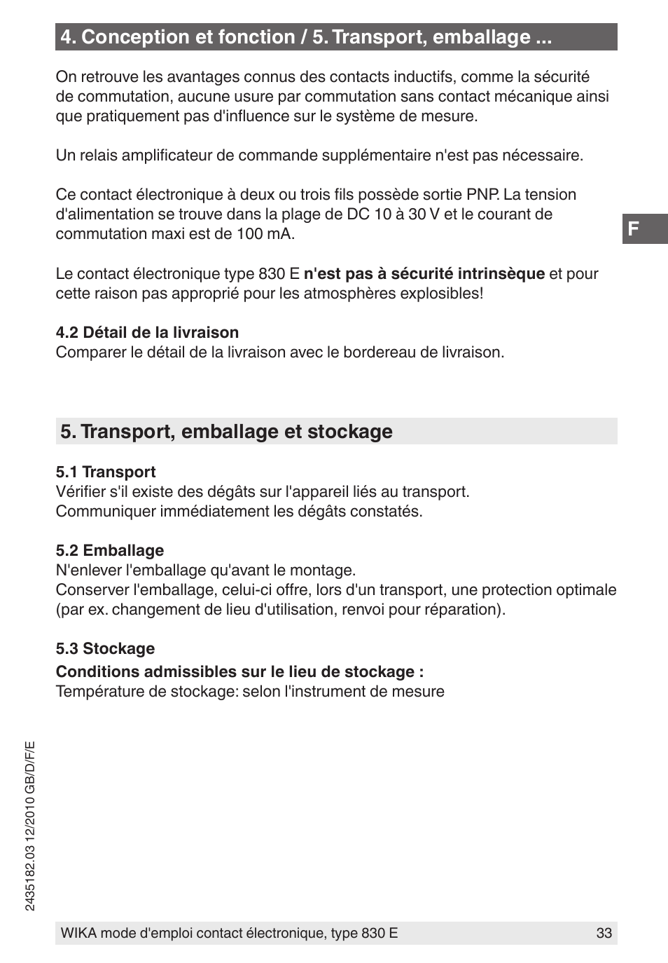 Conception et fonction / 5. transport, emballage, Transport, emballage et stockage | WIKA 851 User Manual | Page 33 / 52