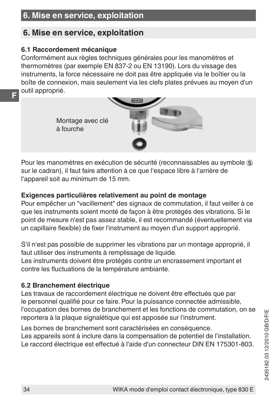 Mise en service, exploitation | WIKA 851 User Manual | Page 34 / 52