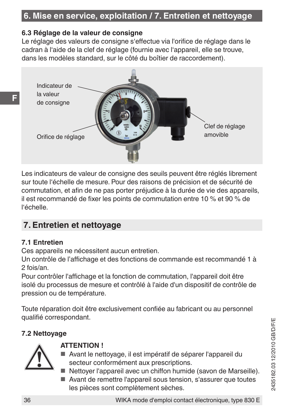 Entretien et nettoyage | WIKA 851 User Manual | Page 36 / 52
