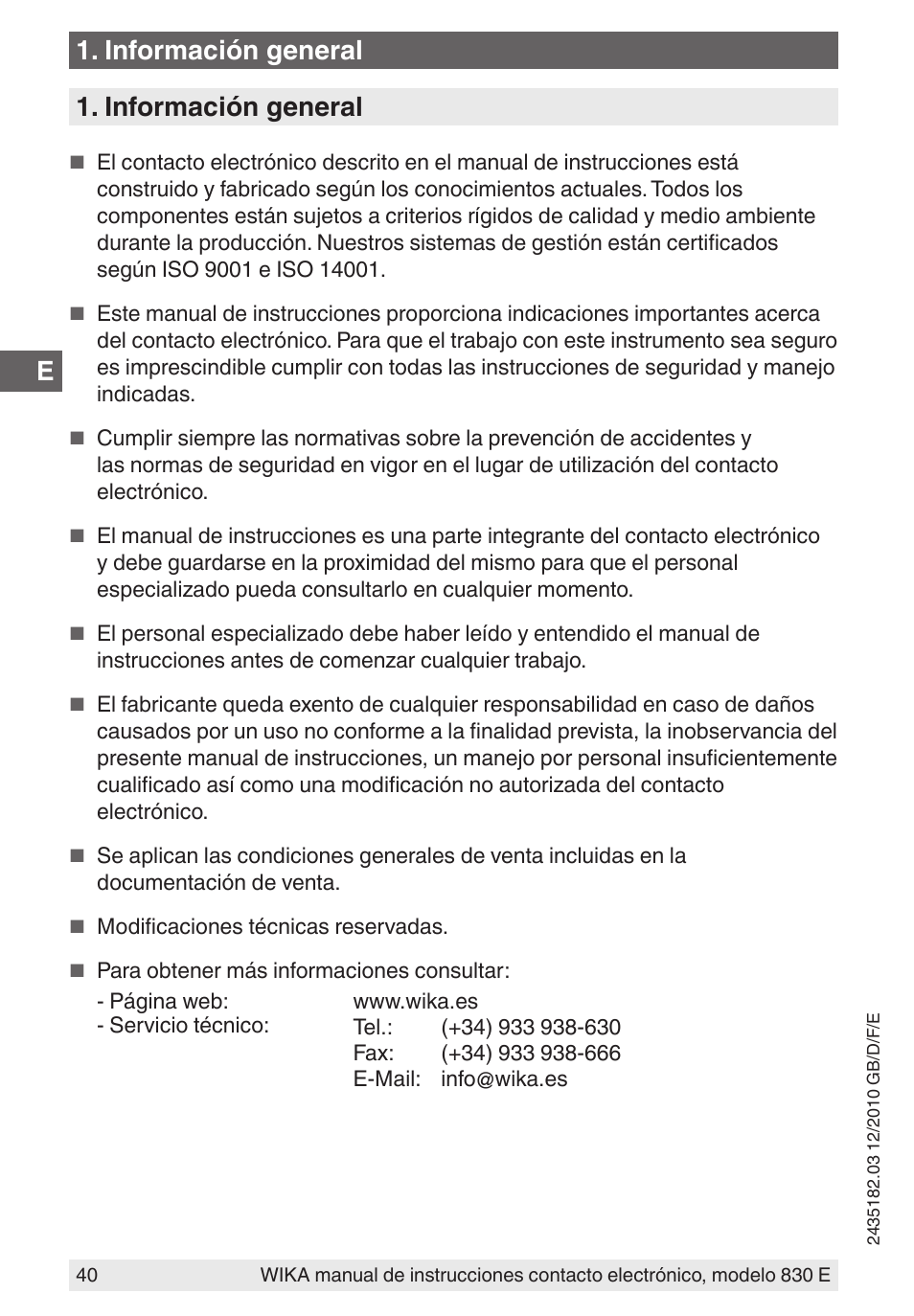 Información general | WIKA 851 User Manual | Page 40 / 52