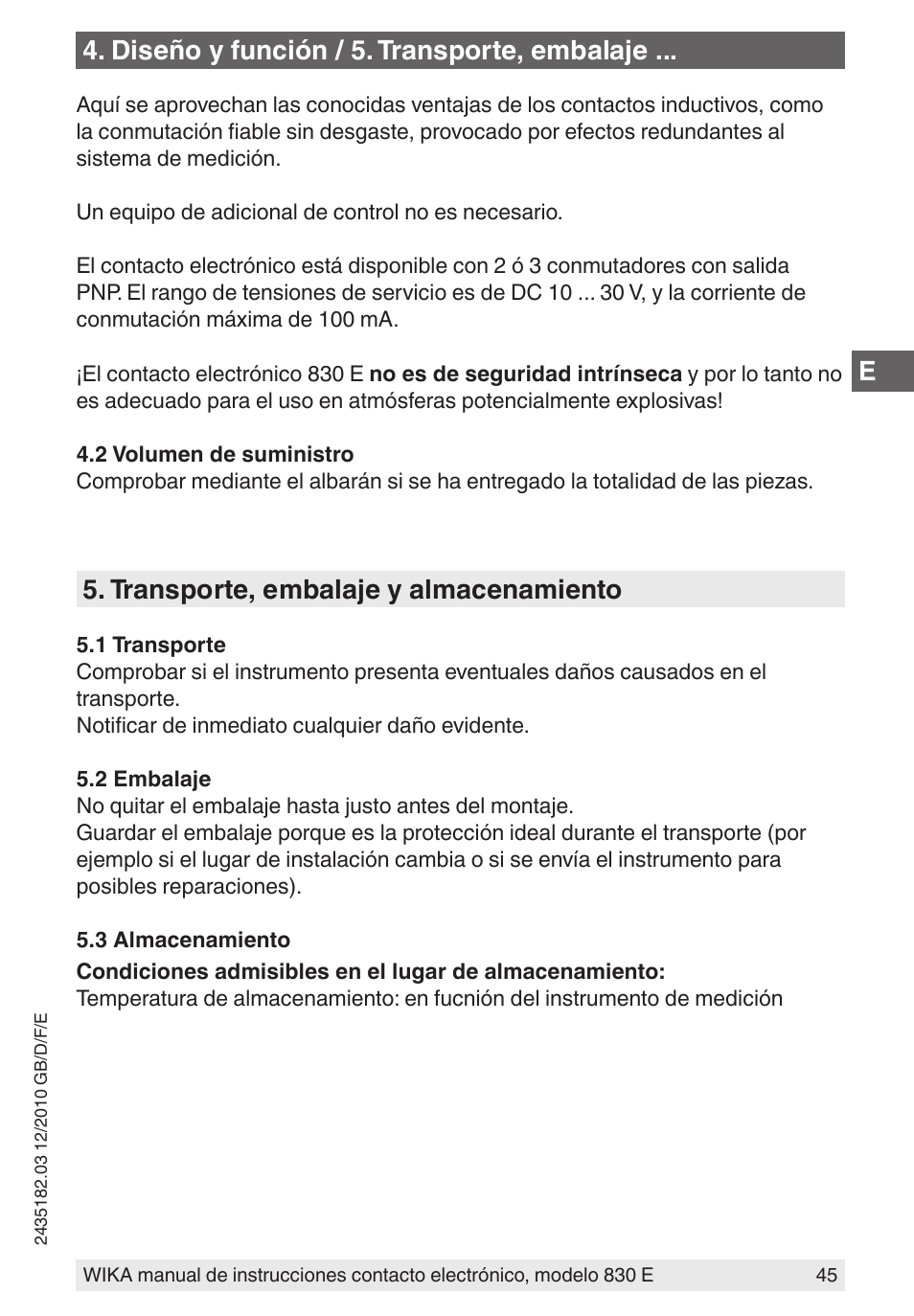 Diseño y función / 5. transporte, embalaje, Transporte, embalaje y almacenamiento | WIKA 851 User Manual | Page 45 / 52