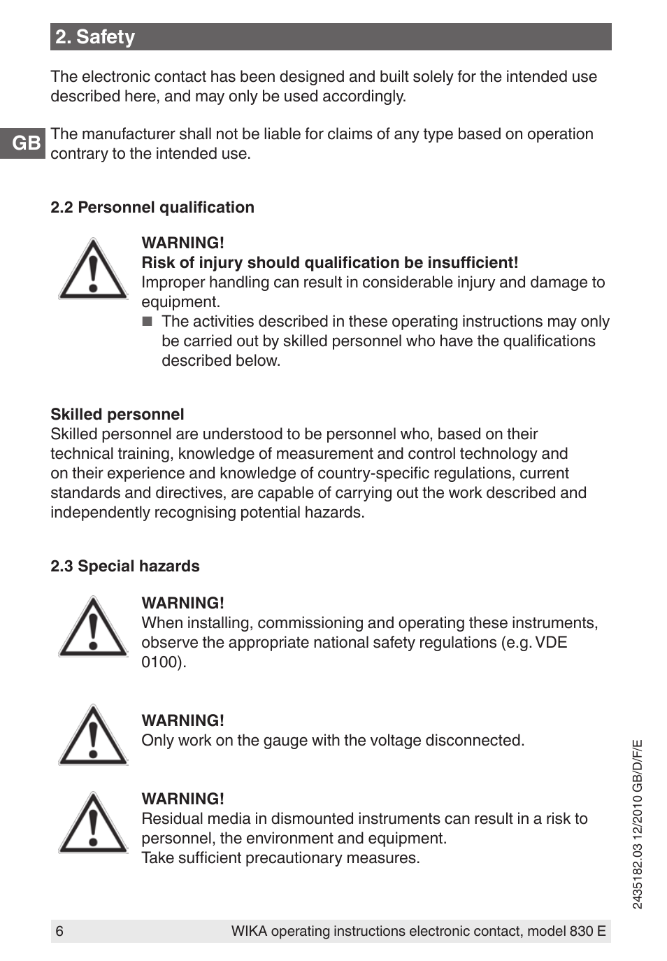 Safety | WIKA 851 User Manual | Page 6 / 52