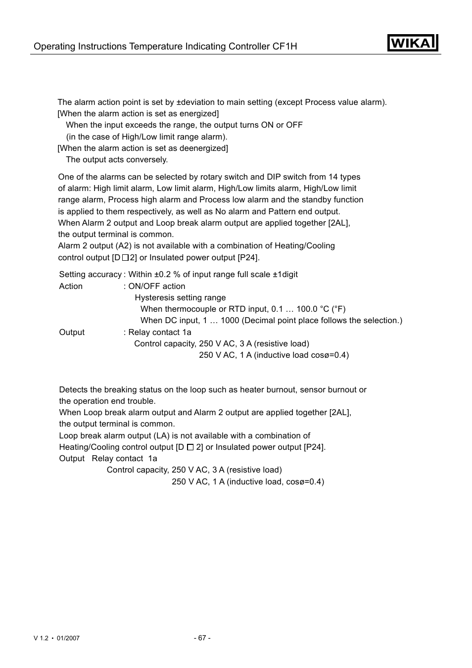 WIKA CF1H User Manual | Page 67 / 75