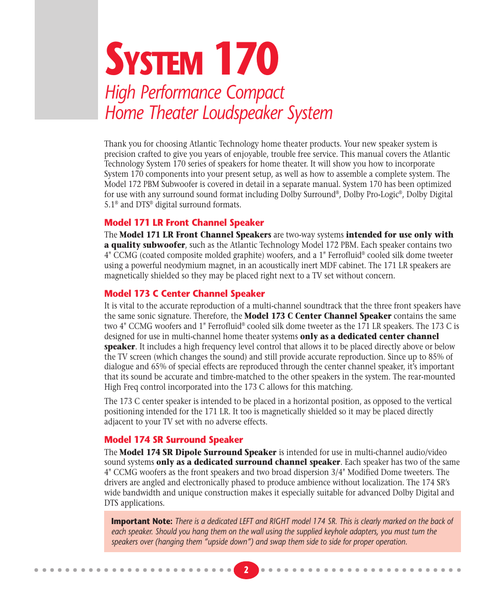 Ystem | Atlantic Technology System 170 User Manual | Page 2 / 8