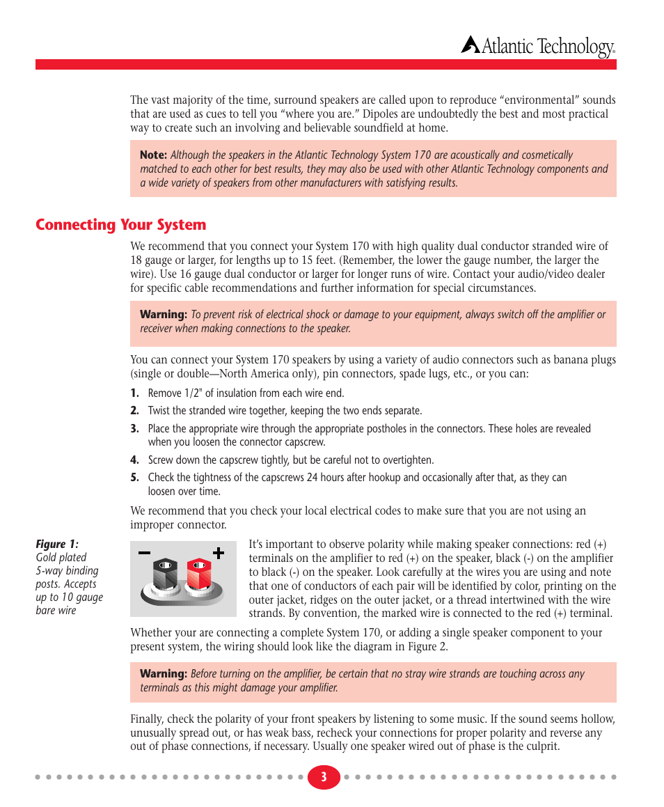 Atlantic technology, Connecting your system | Atlantic Technology System 170 User Manual | Page 3 / 8