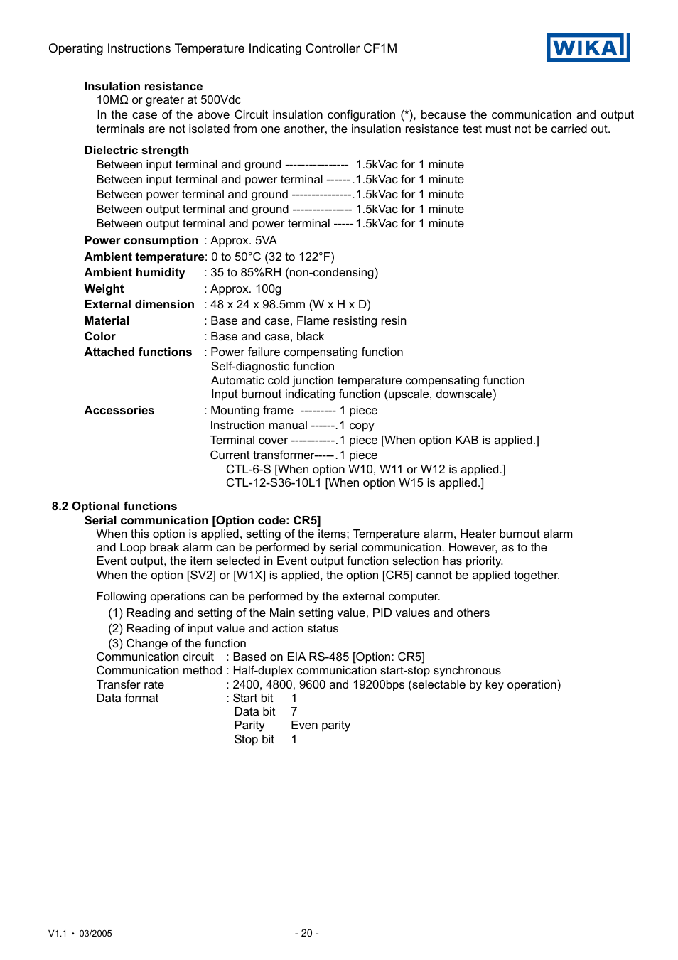 WIKA CF1M User Manual | Page 20 / 22