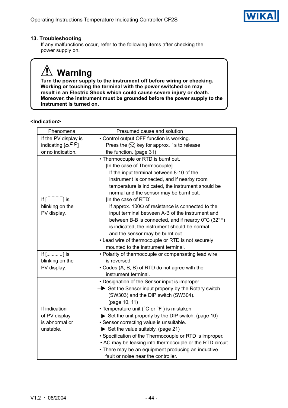 Warning | WIKA CF2S User Manual | Page 44 / 47