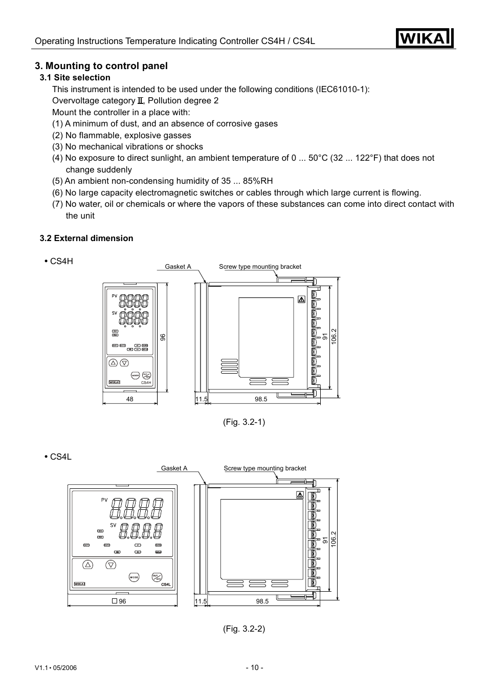 Mounting to control panel | WIKA CS4L User Manual | Page 10 / 50