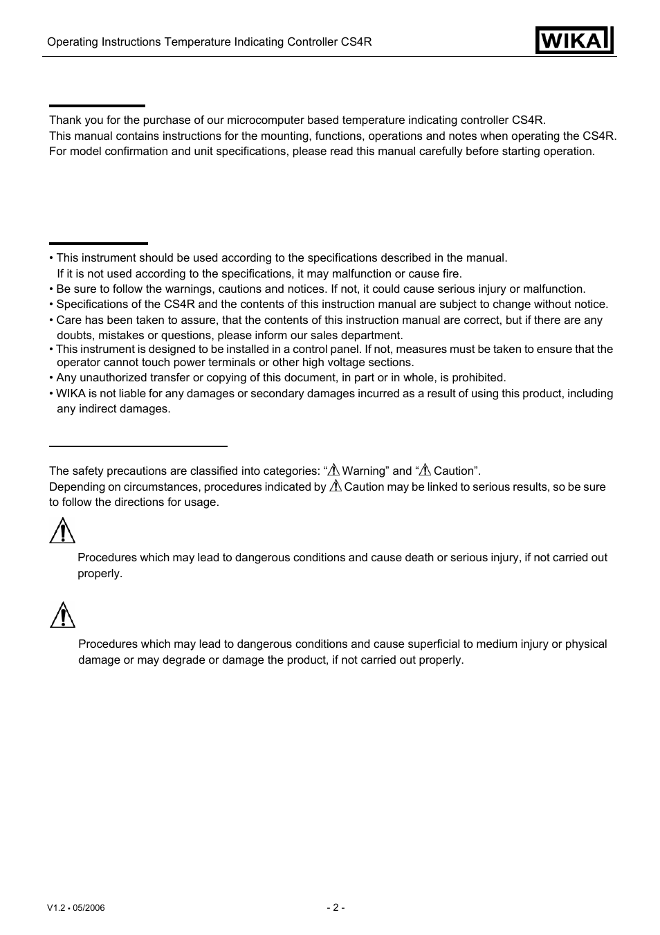 Preface, Caution, Warning | Safety precautions | WIKA CS4R User Manual | Page 2 / 31