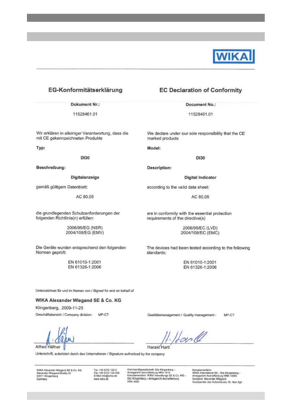 11 appendix: declaration of conformity, Appendix: declaration of conformity | WIKA DI30 User Manual | Page 38 / 40