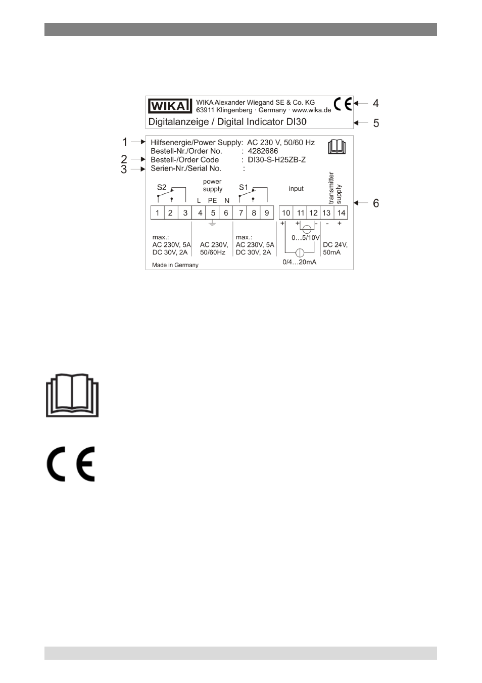 4 labelling / safety marks, Labelling / safety marks | WIKA DI30 User Manual | Page 8 / 40