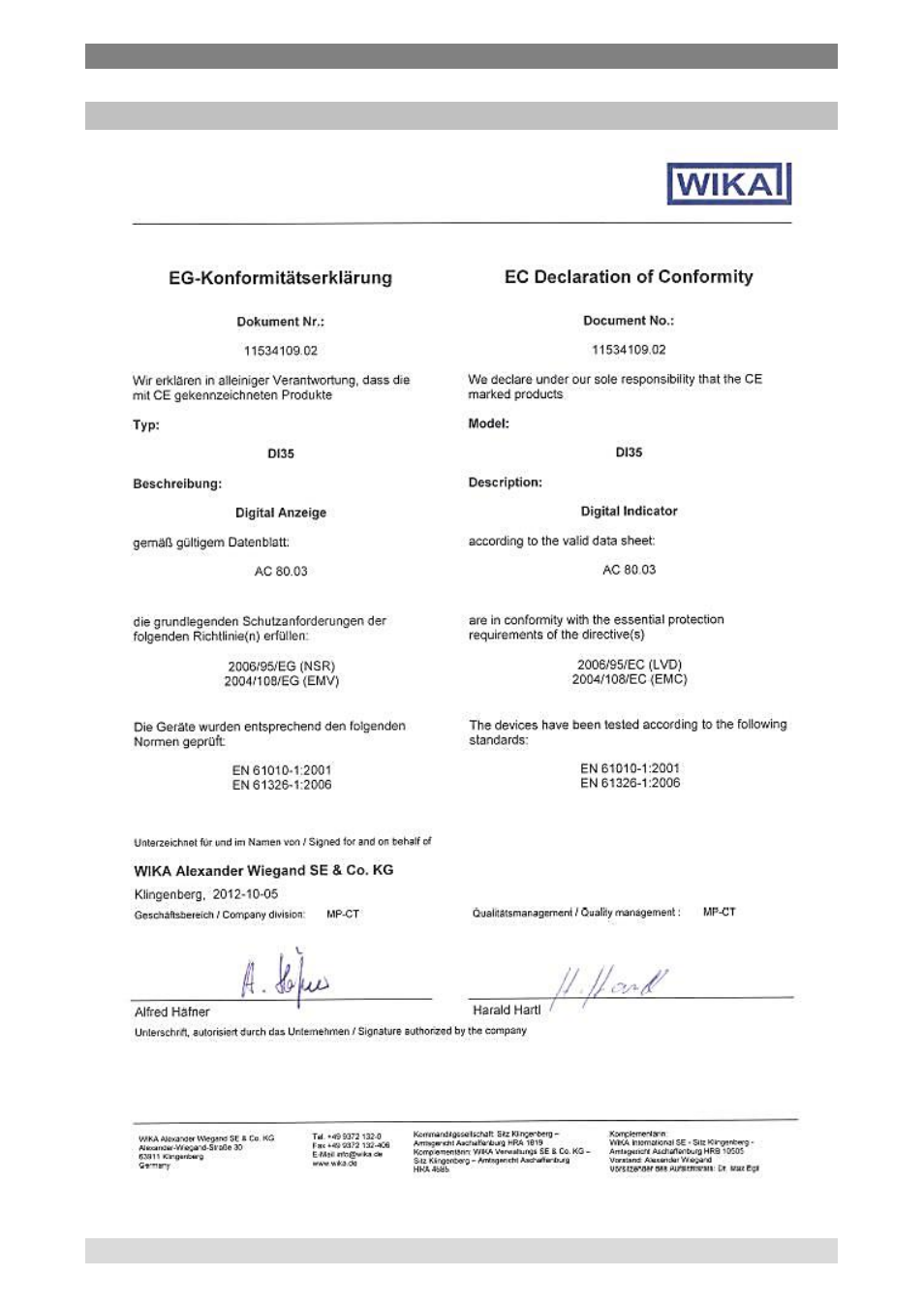 10 appendix: declaration of conformity, Appendix: declaration of conformity | WIKA DI35 User Manual | Page 51 / 52