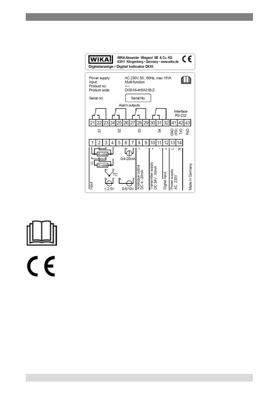 4 labelling / safety marks, Labelling / safety marks | WIKA DI35 User Manual | Page 8 / 52