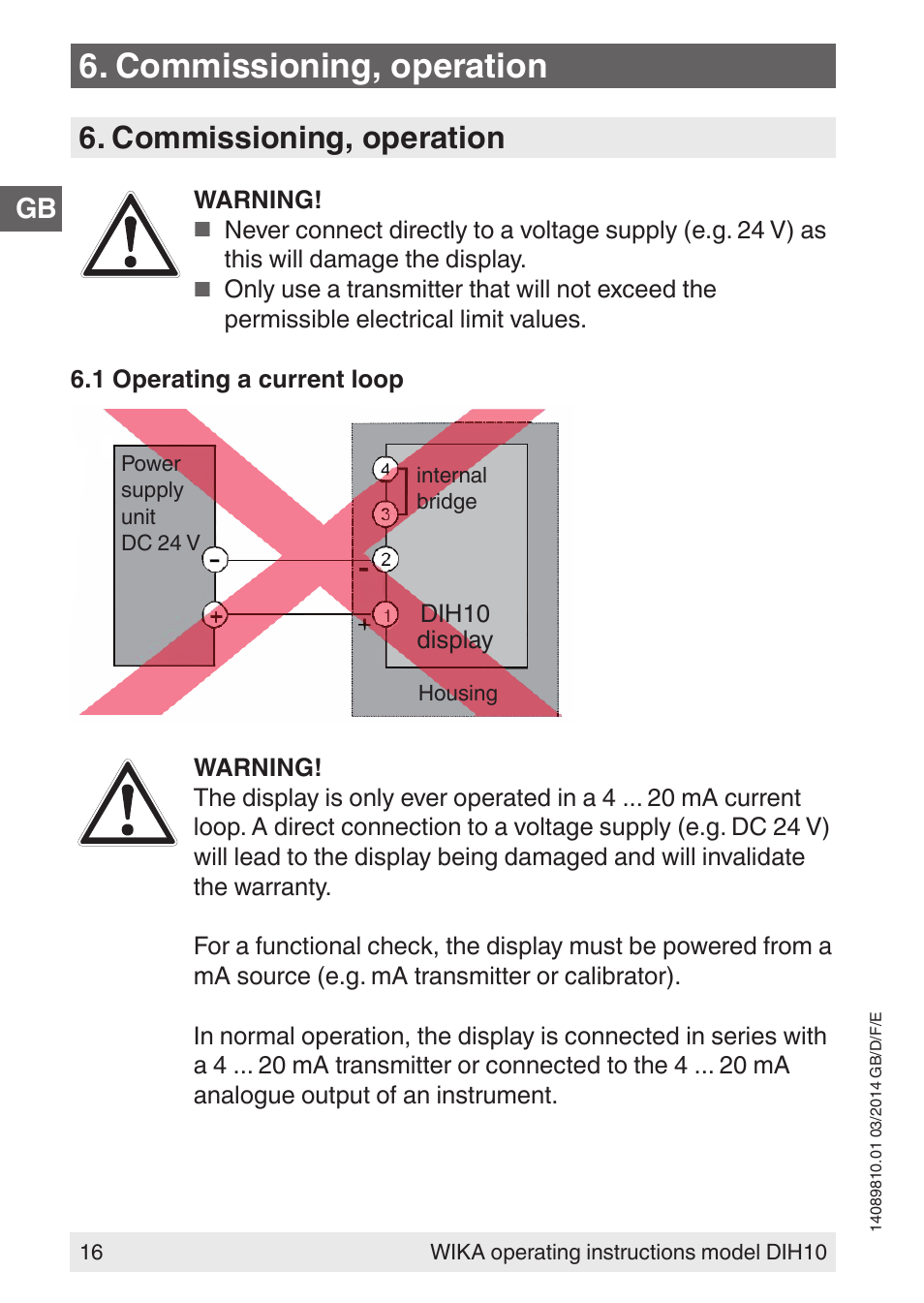 Commissioning, operation | WIKA DIH10-Ex User Manual | Page 16 / 92