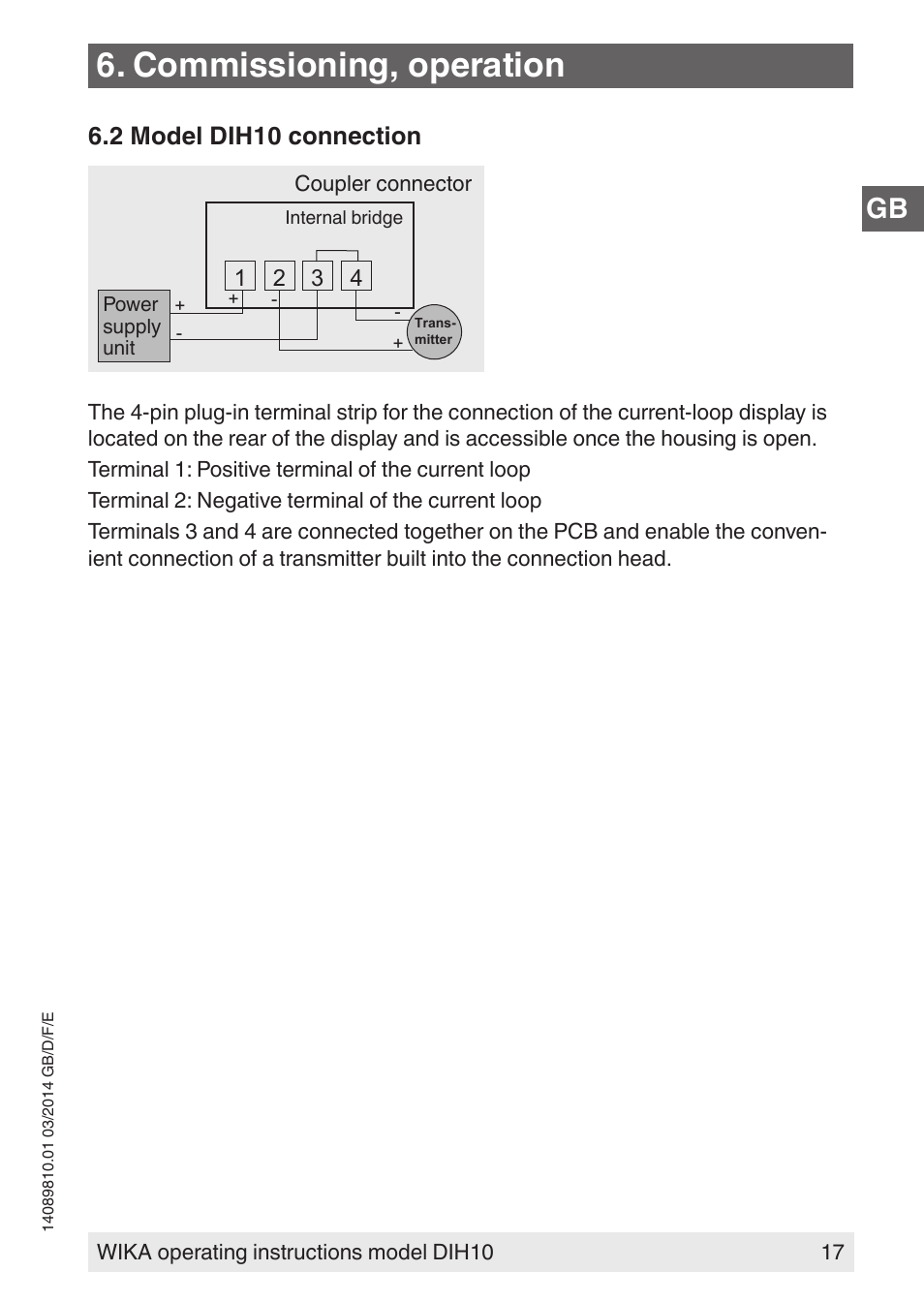 Commissioning, operation, 2 model dih10 connection | WIKA DIH10-Ex User Manual | Page 17 / 92