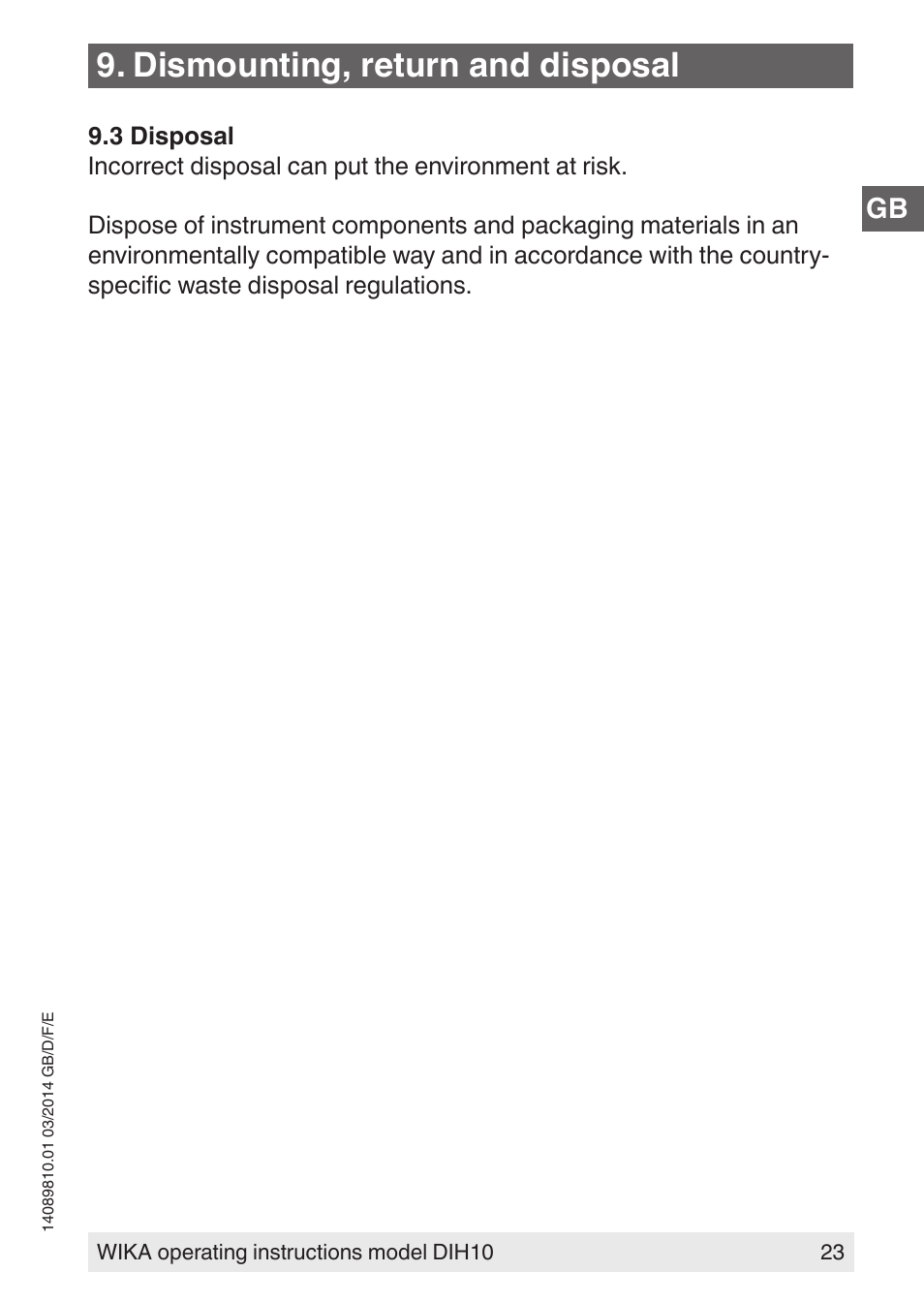 Dismounting, return and disposal | WIKA DIH10-Ex User Manual | Page 23 / 92