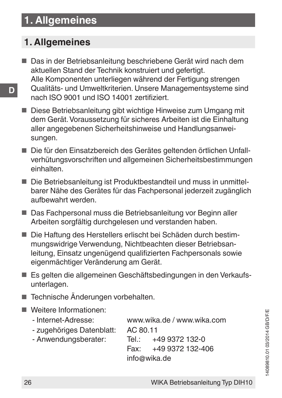 Allgemeines | WIKA DIH10-Ex User Manual | Page 26 / 92
