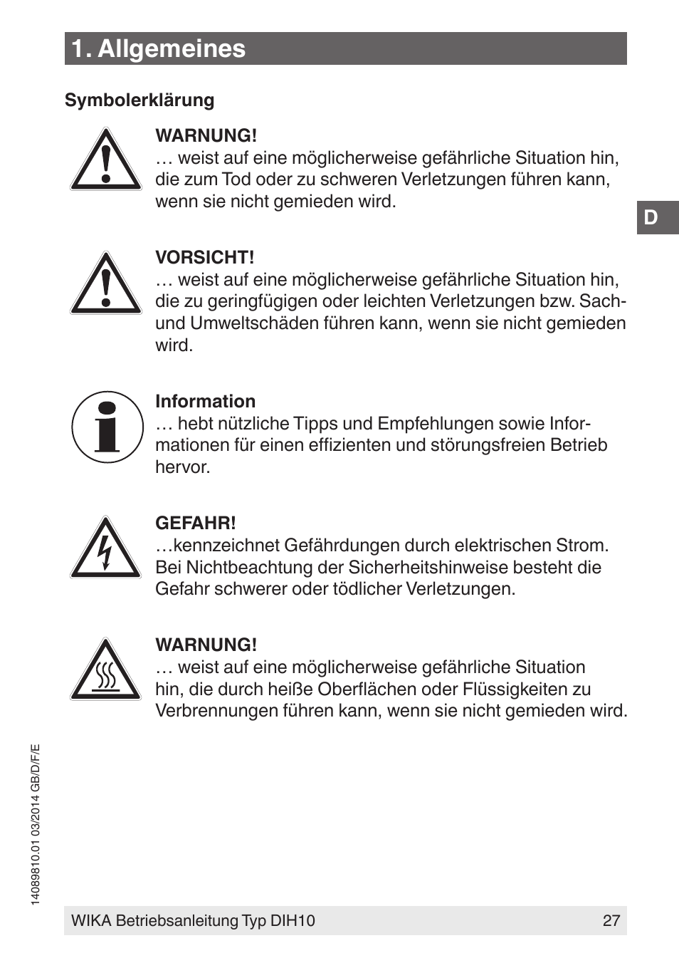 Allgemeines | WIKA DIH10-Ex User Manual | Page 27 / 92