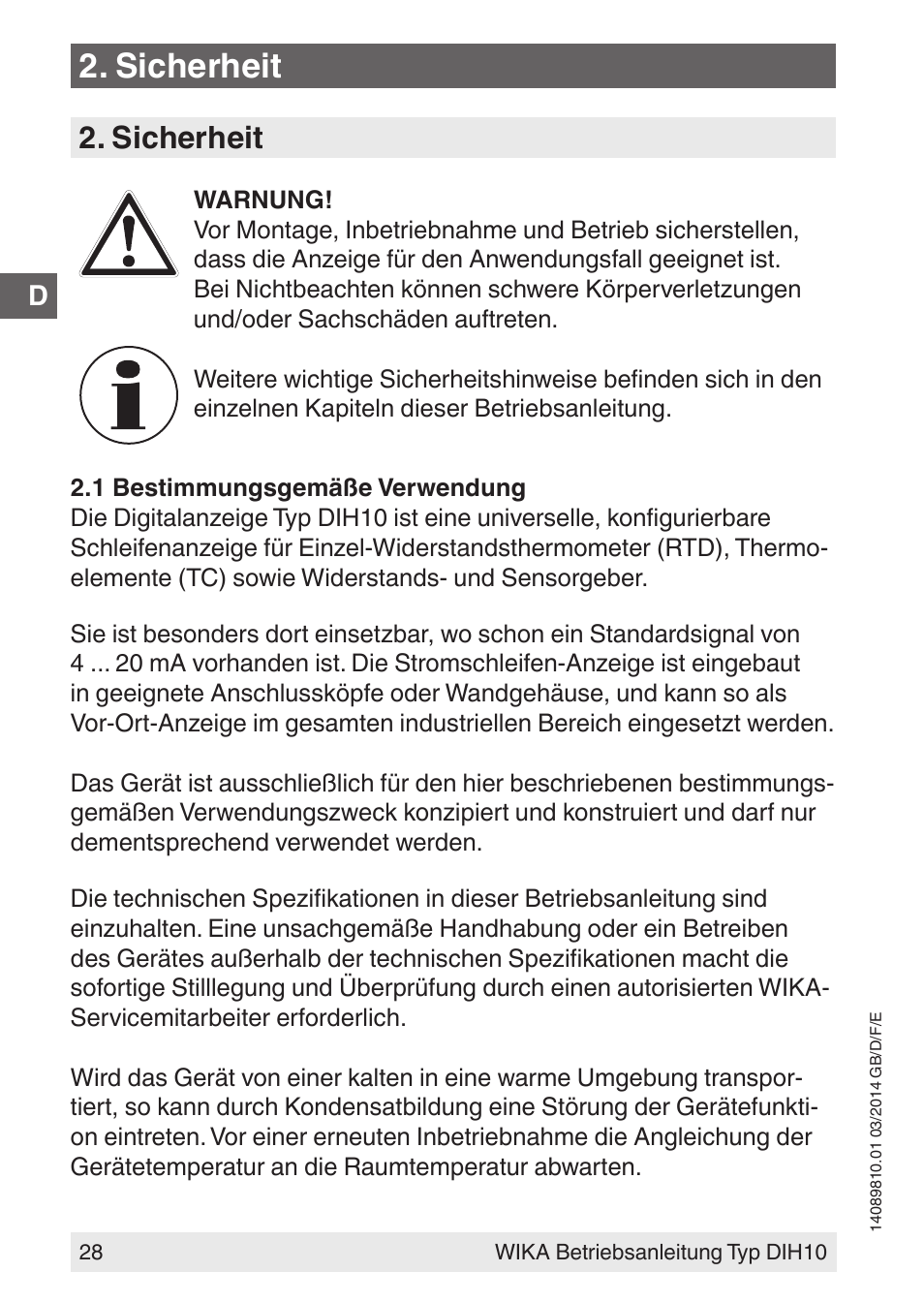 Sicherheit | WIKA DIH10-Ex User Manual | Page 28 / 92