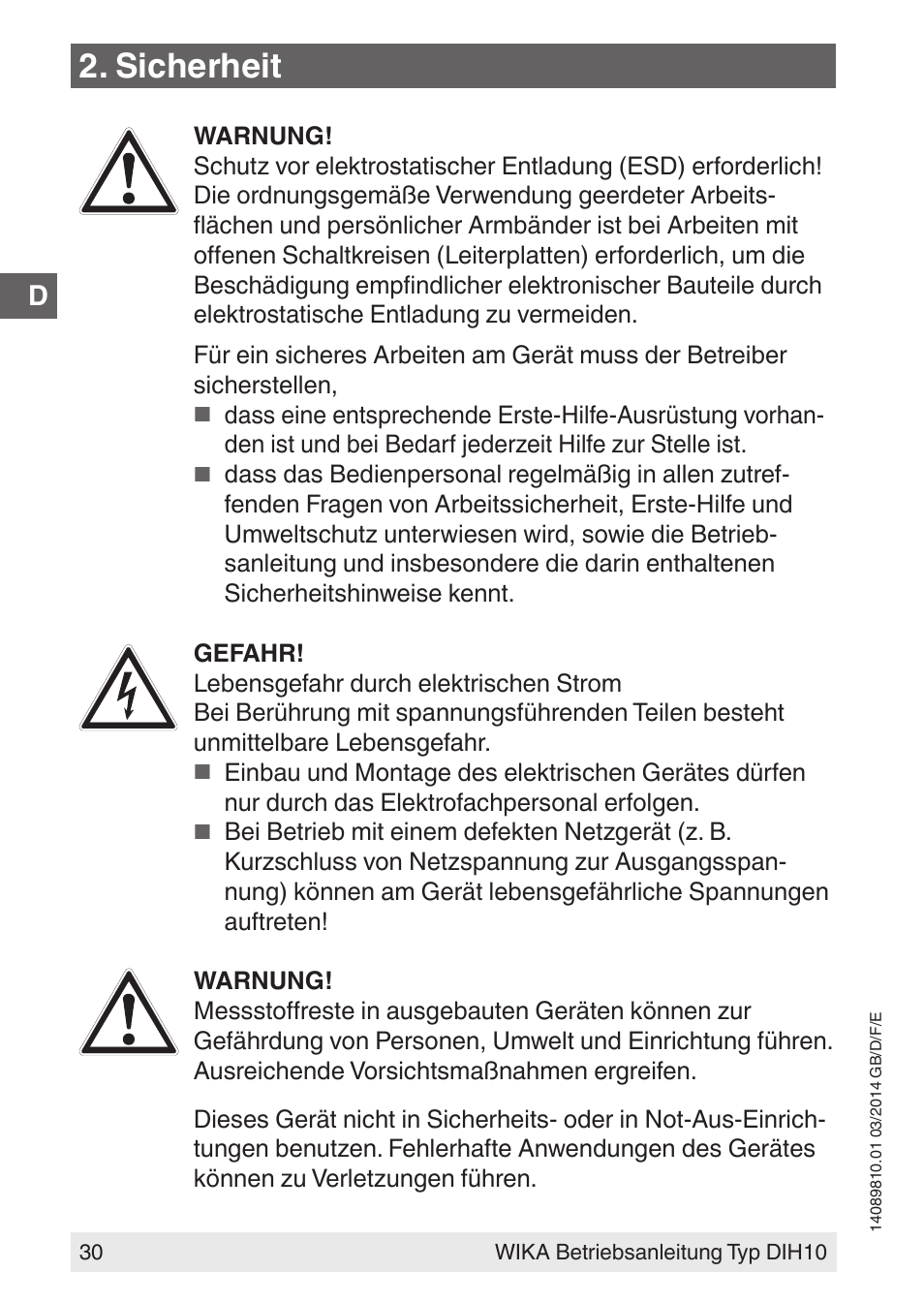 Sicherheit | WIKA DIH10-Ex User Manual | Page 30 / 92