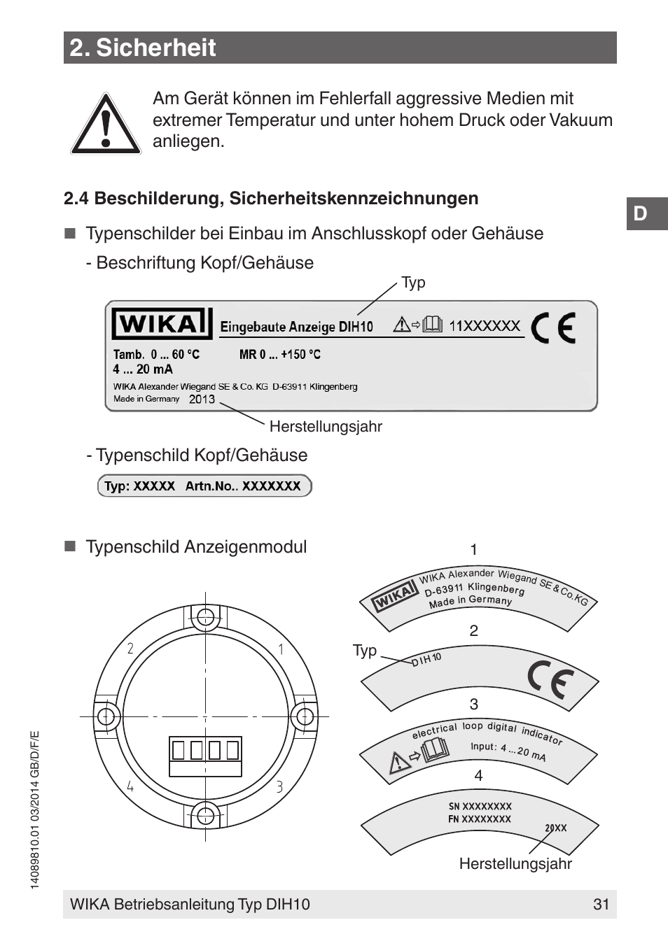 Sicherheit | WIKA DIH10-Ex User Manual | Page 31 / 92