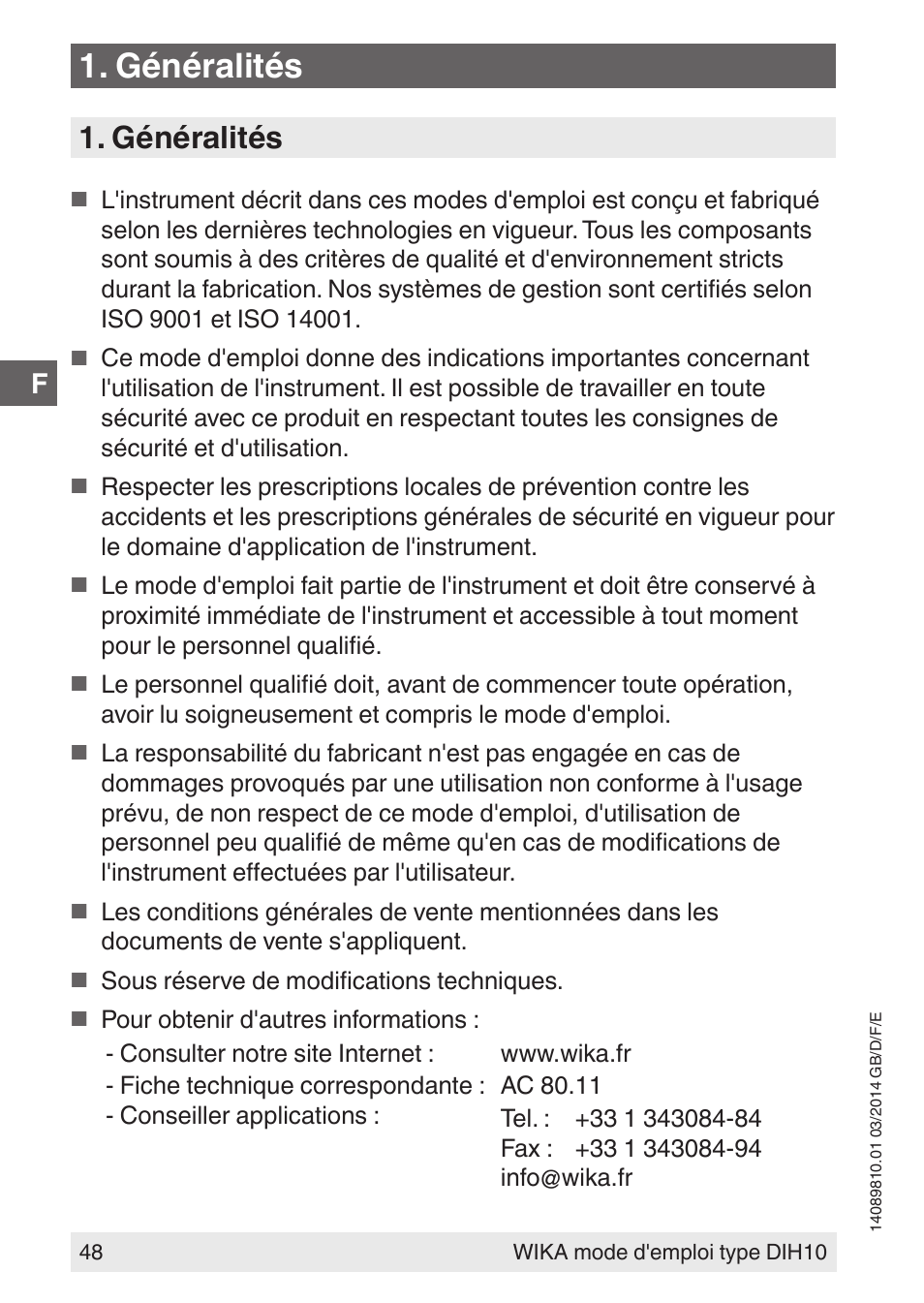 Généralités | WIKA DIH10-Ex User Manual | Page 48 / 92