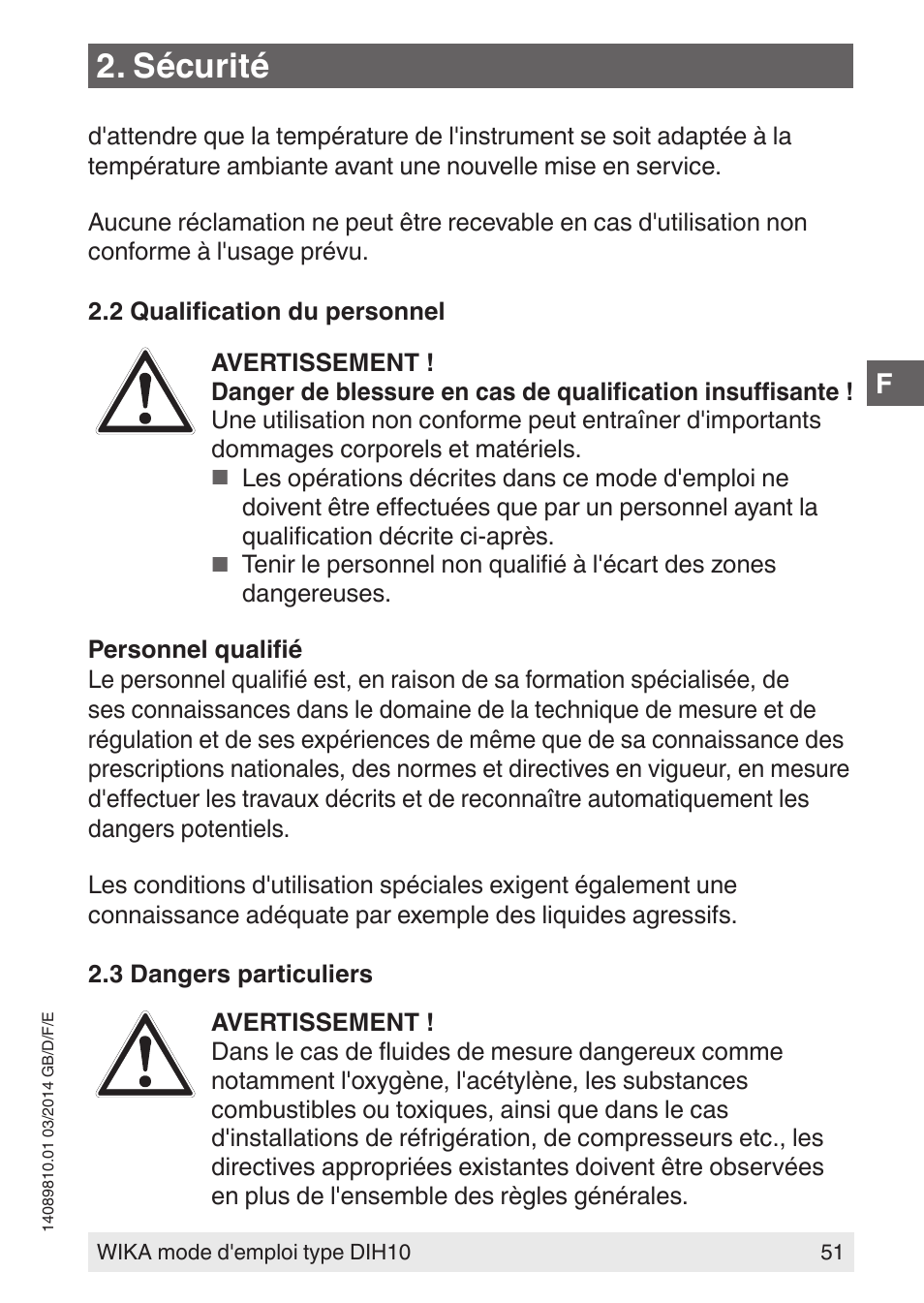 Sécurité | WIKA DIH10-Ex User Manual | Page 51 / 92