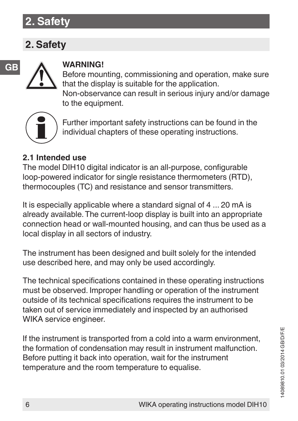 Safety | WIKA DIH10-Ex User Manual | Page 6 / 92