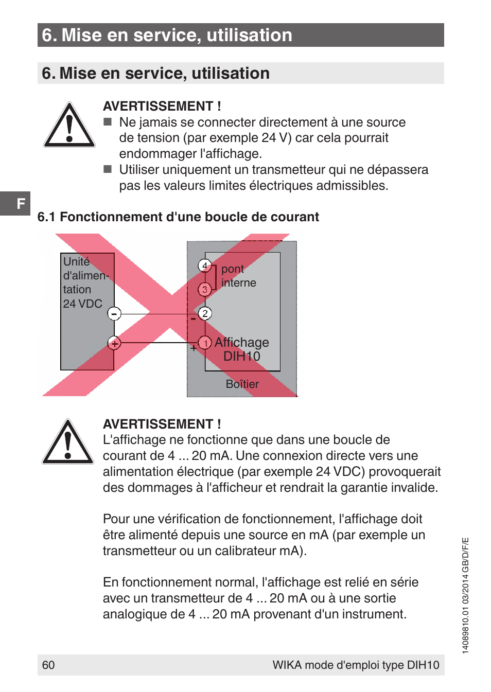 Mise en service, utilisation | WIKA DIH10-Ex User Manual | Page 60 / 92