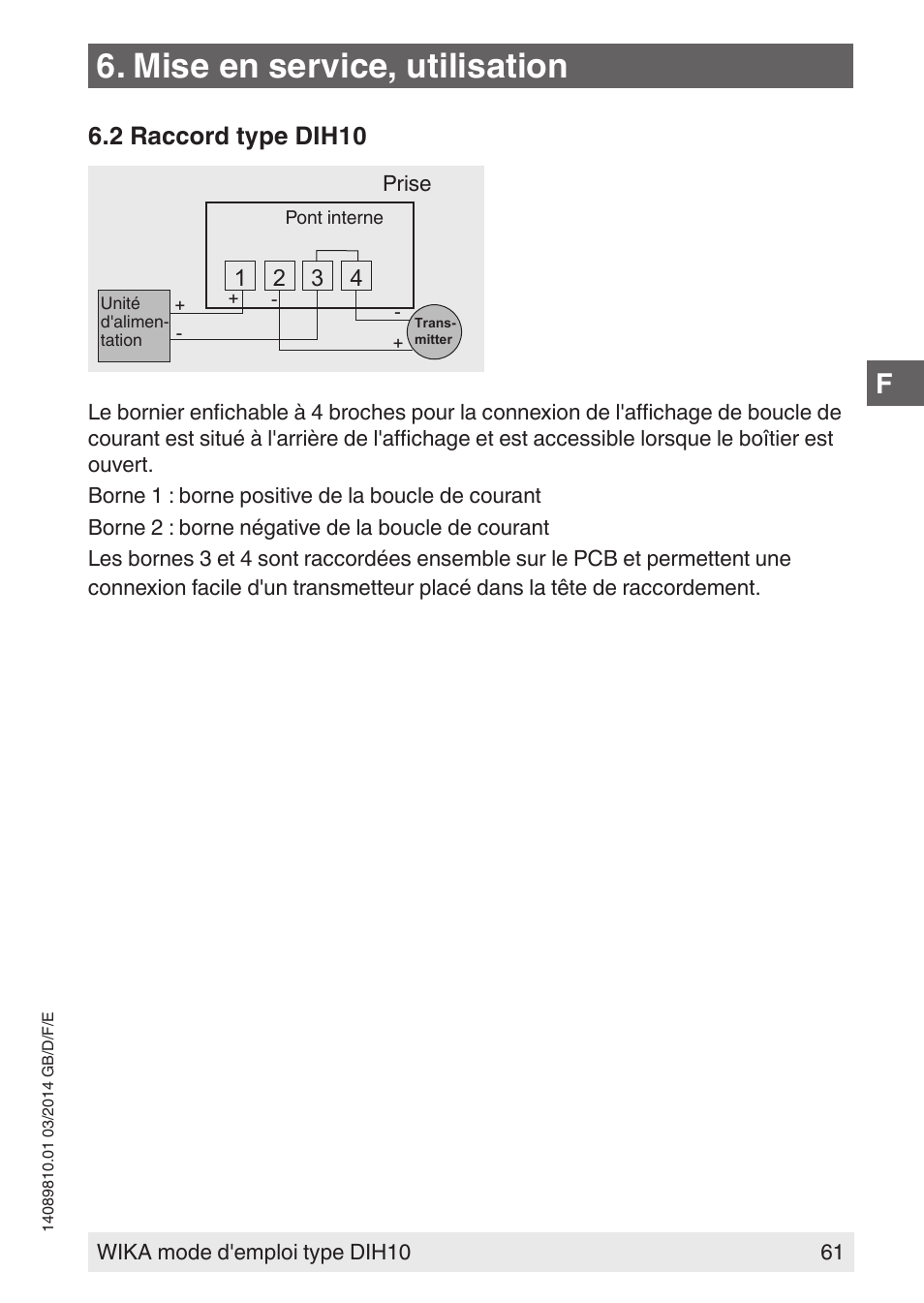 Mise en service, utilisation, 2 raccord type dih10 | WIKA DIH10-Ex User Manual | Page 61 / 92