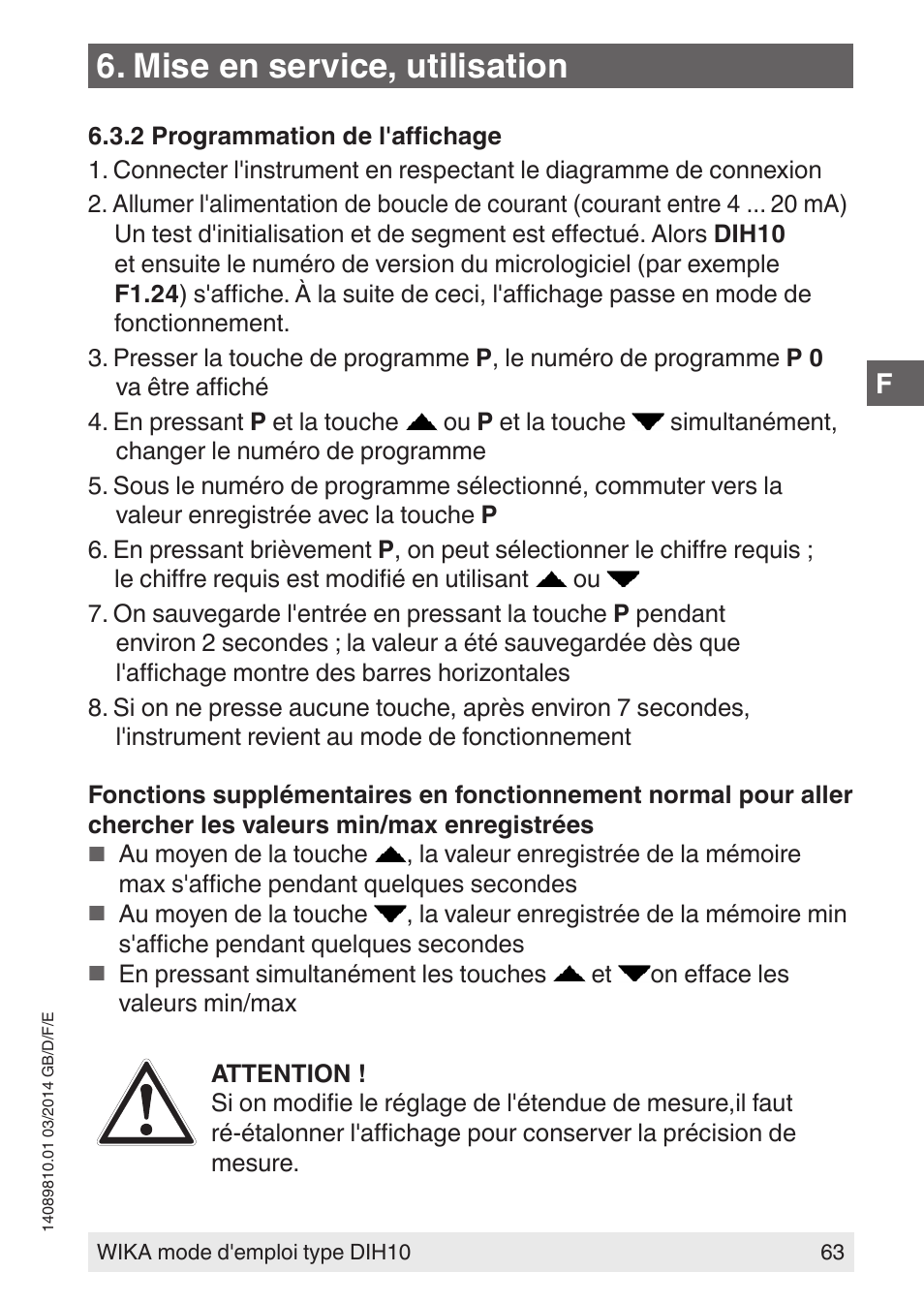 Mise en service, utilisation | WIKA DIH10-Ex User Manual | Page 63 / 92