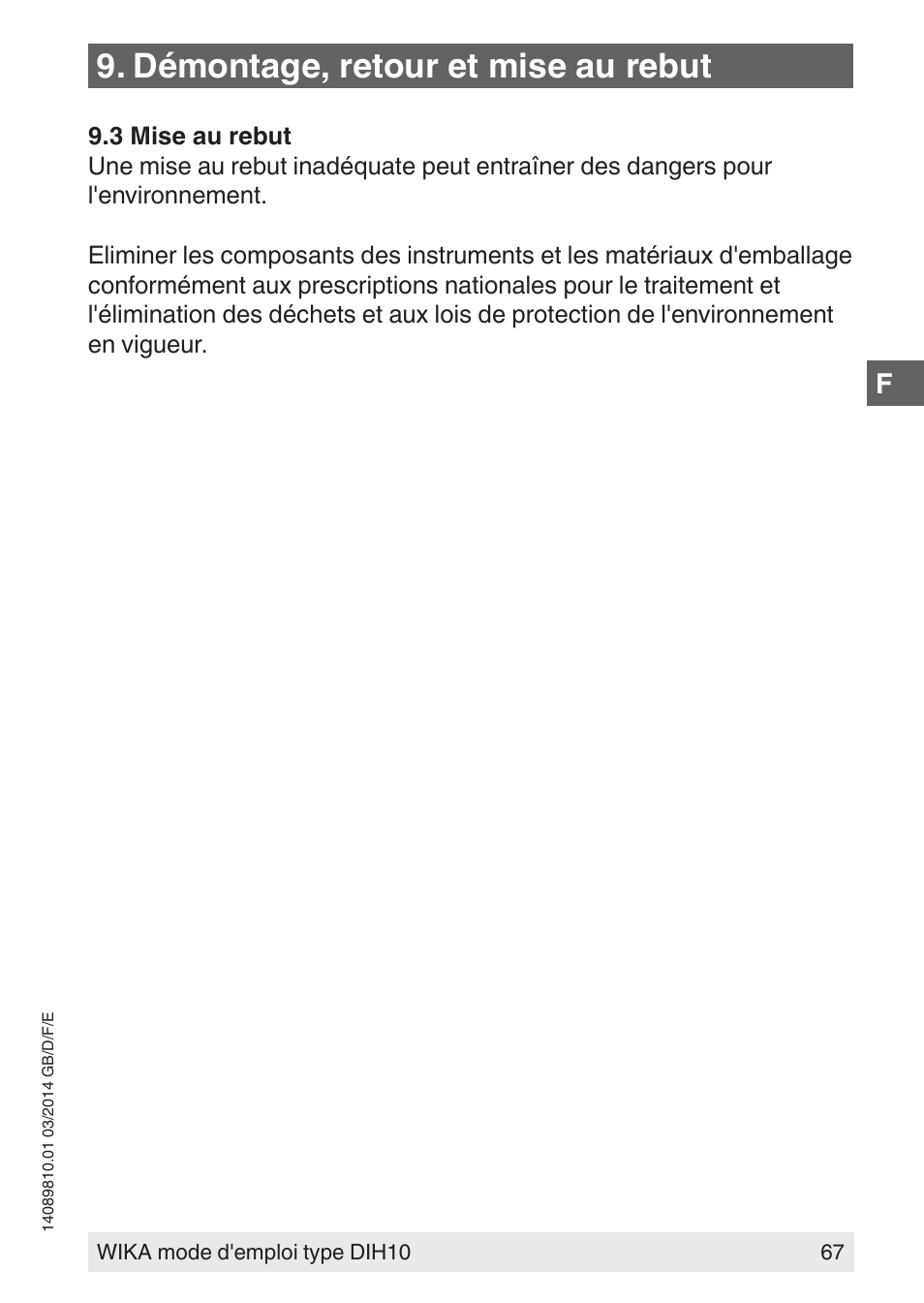 Démontage, retour et mise au rebut | WIKA DIH10-Ex User Manual | Page 67 / 92
