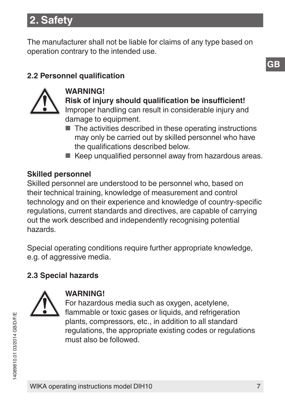 Safety | WIKA DIH10-Ex User Manual | Page 7 / 92
