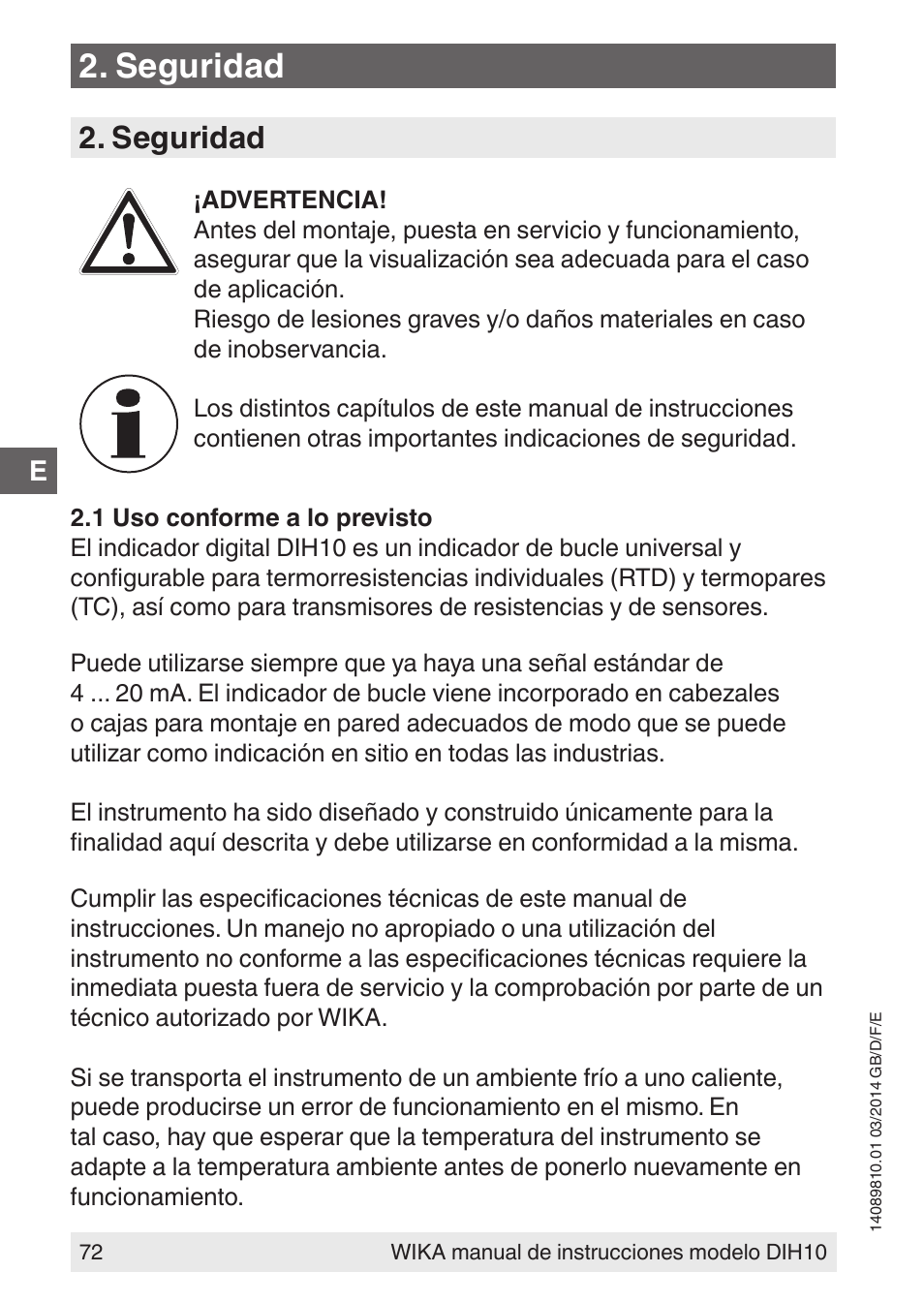 Seguridad | WIKA DIH10-Ex User Manual | Page 72 / 92