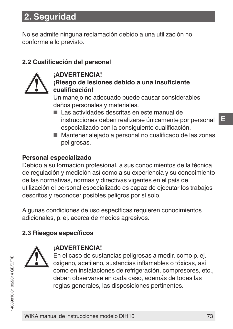 Seguridad | WIKA DIH10-Ex User Manual | Page 73 / 92