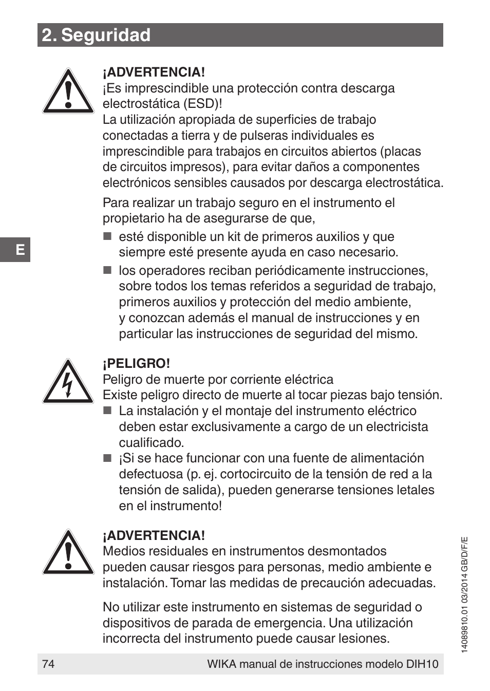 Seguridad | WIKA DIH10-Ex User Manual | Page 74 / 92